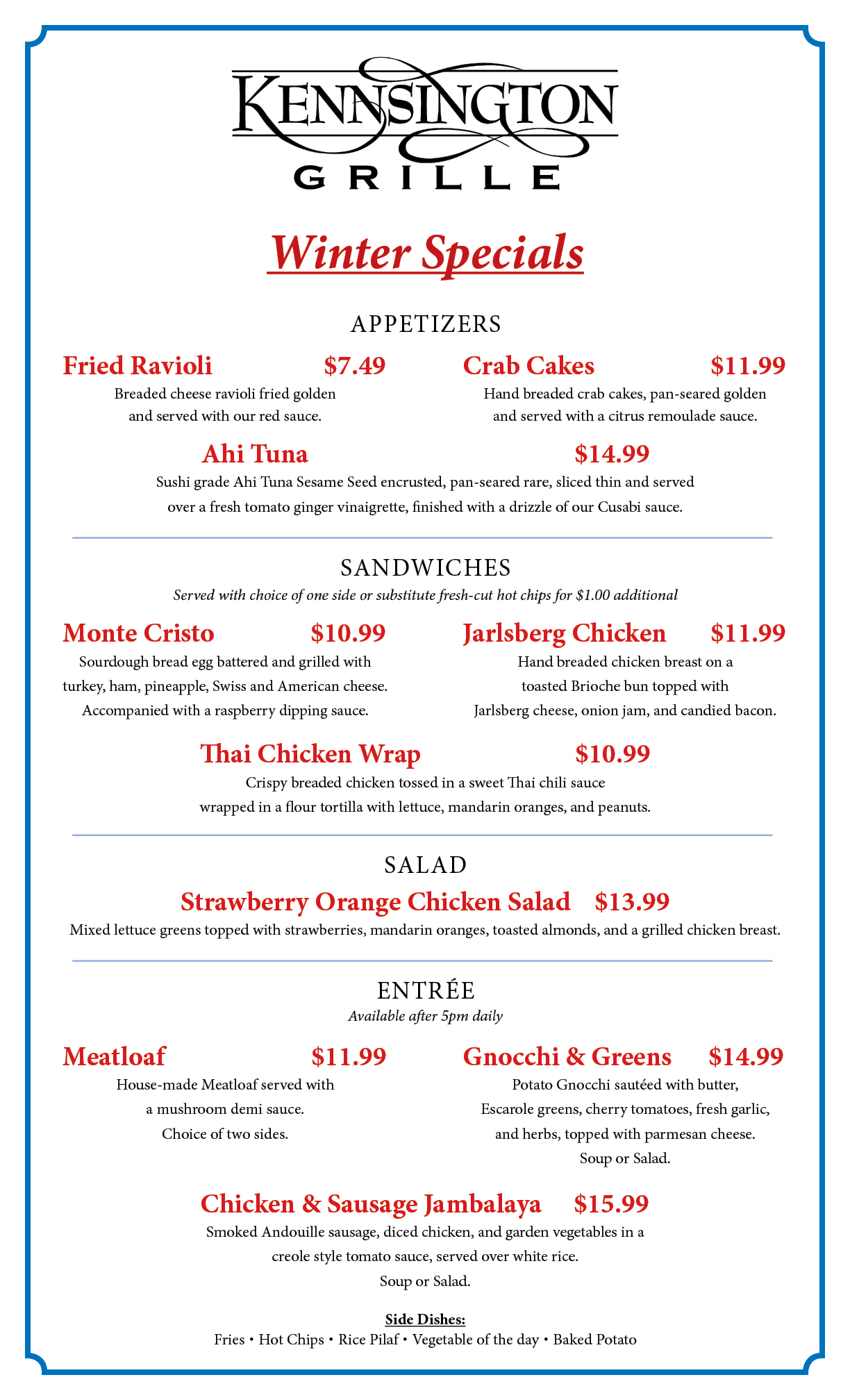 Kennsington Grille Menu Kennsington Golf Club