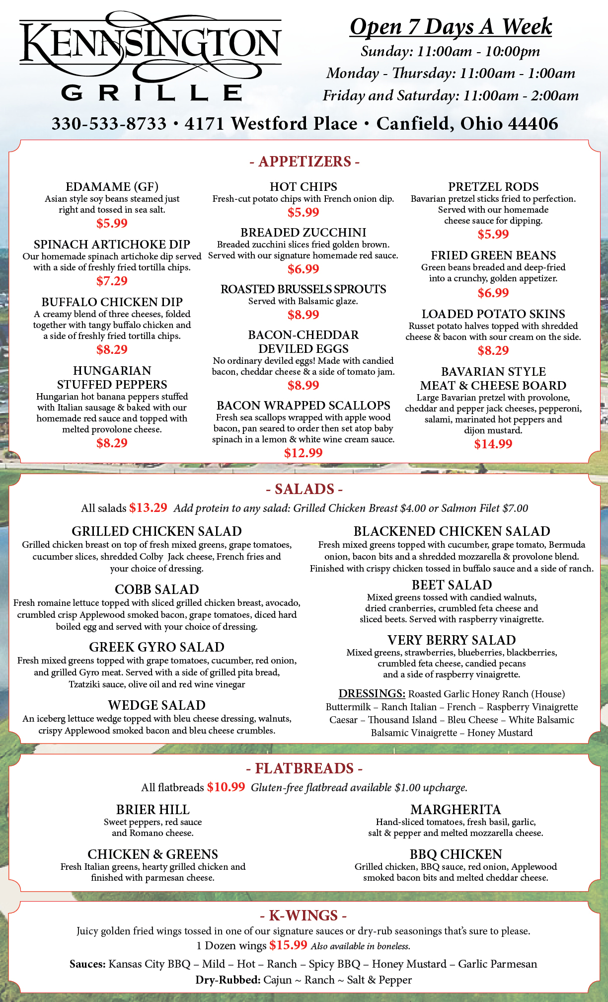 Kennsington Grille Menu Kennsington Golf Club