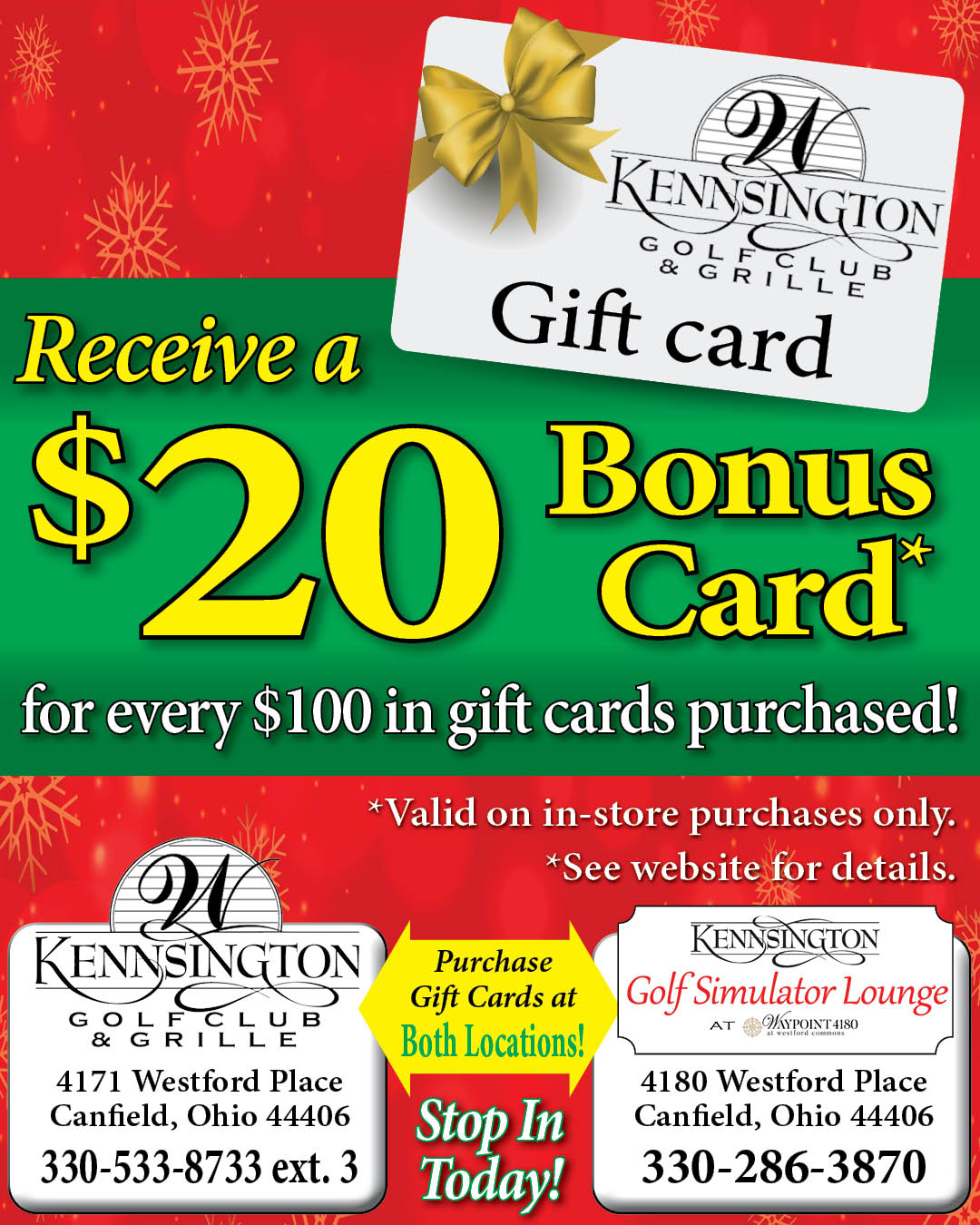Holiday Bonus Cards! - Kennsington Golf Club